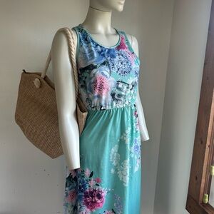 Ours M Floral Sleeveless Dress mini skater dress- Blue and Pink